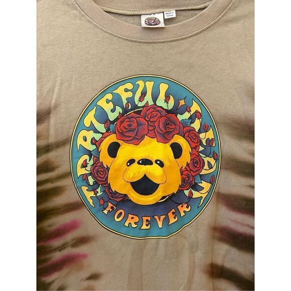 Grateful Dead Sweatshirt Tie Dye Teddy Bear Print Green Tan Unisex Size Large - Picture 3 of 5